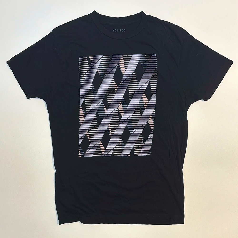 Vestige Graphic T-Shirt Men’s Sz Medium Black Geometric Cotton Minimalist